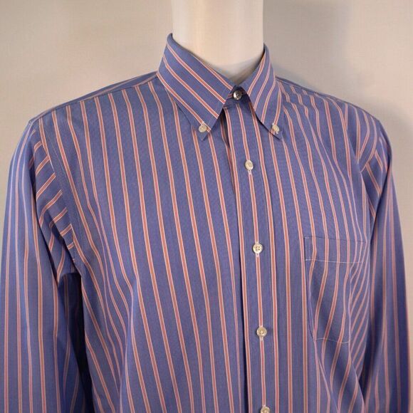 Brooks Brothers Milano Original Polo Shirt Mens Sz 17-33 Blue Striped Non Iron - Picture 4 of 10